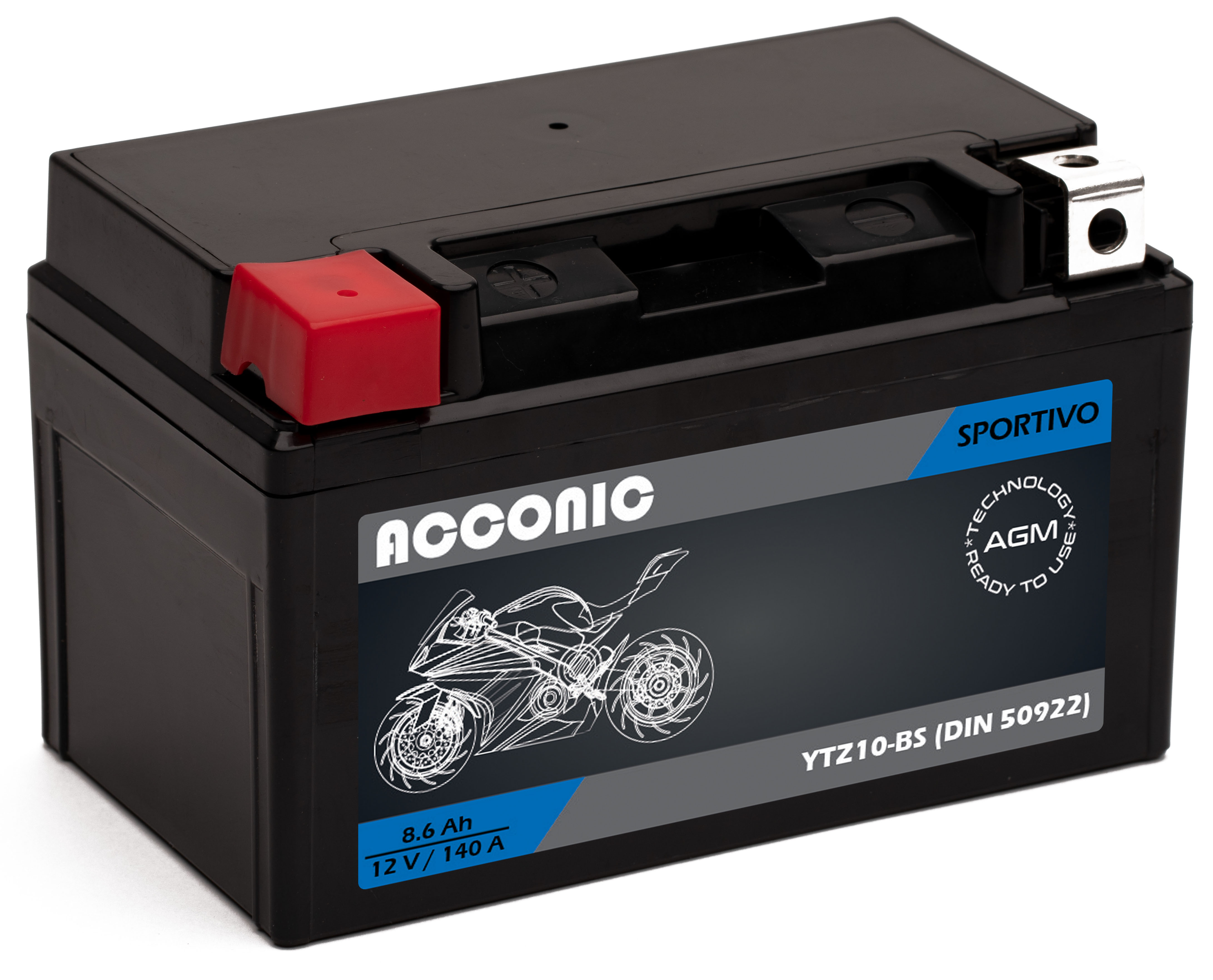 ACCONIC Sportivo AGM YTZ10-S YTZ10-BS Motorradbatterie 8,6Ah 12V (DIN 50922)